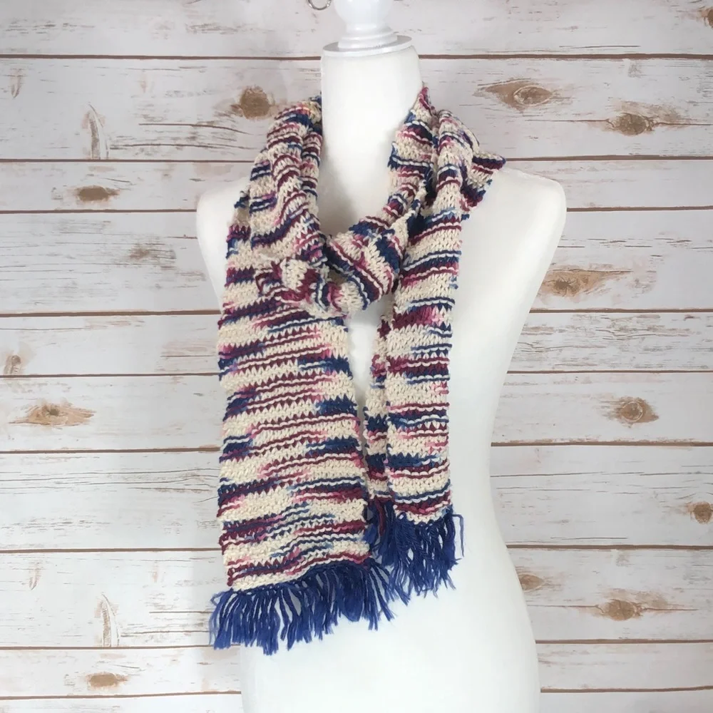 Handmade Striped Navy Blue and Ivory Scarf
